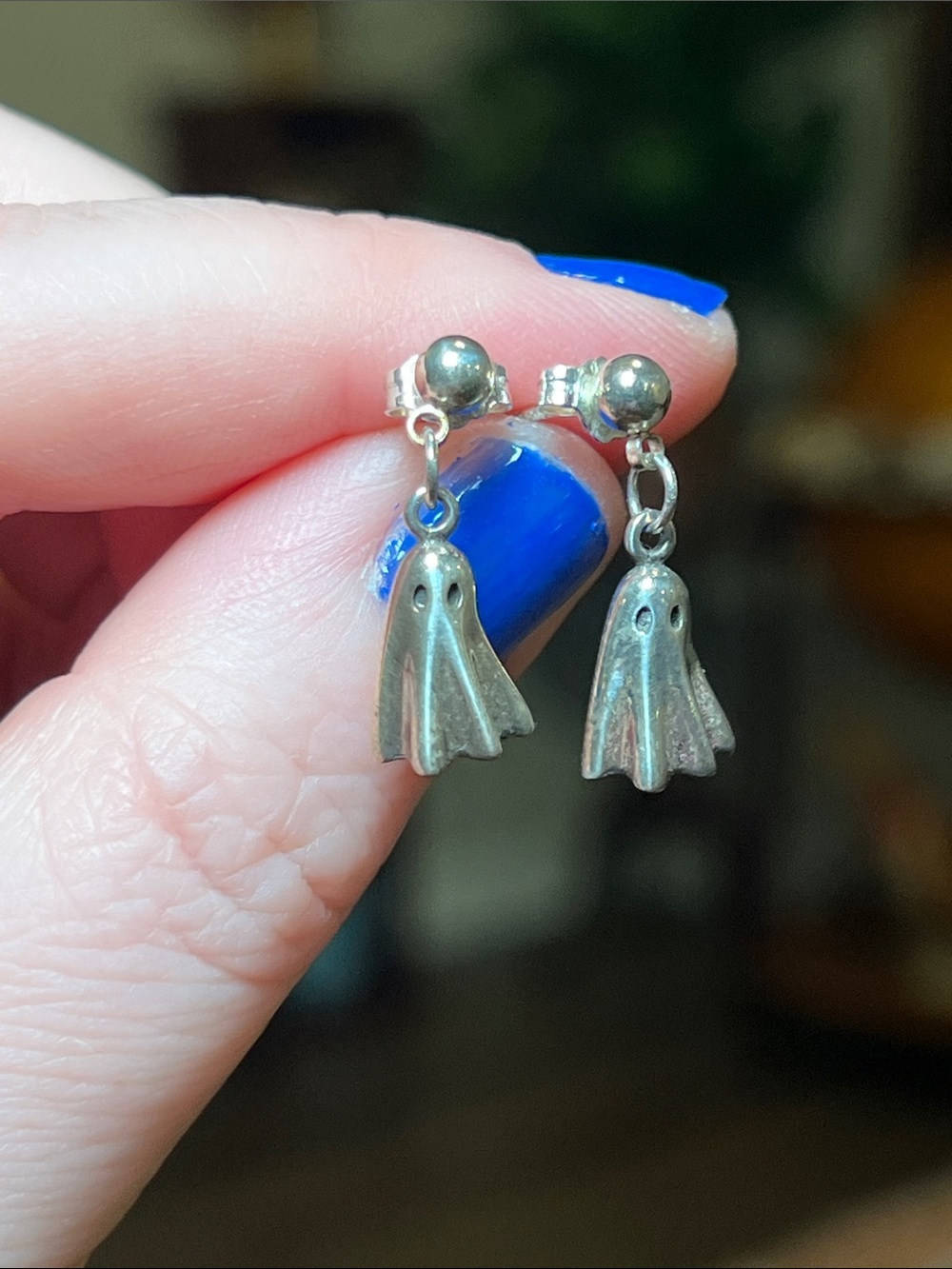 Vintage Halloween Tiny Silver Ghost Charm Dangle Earrings